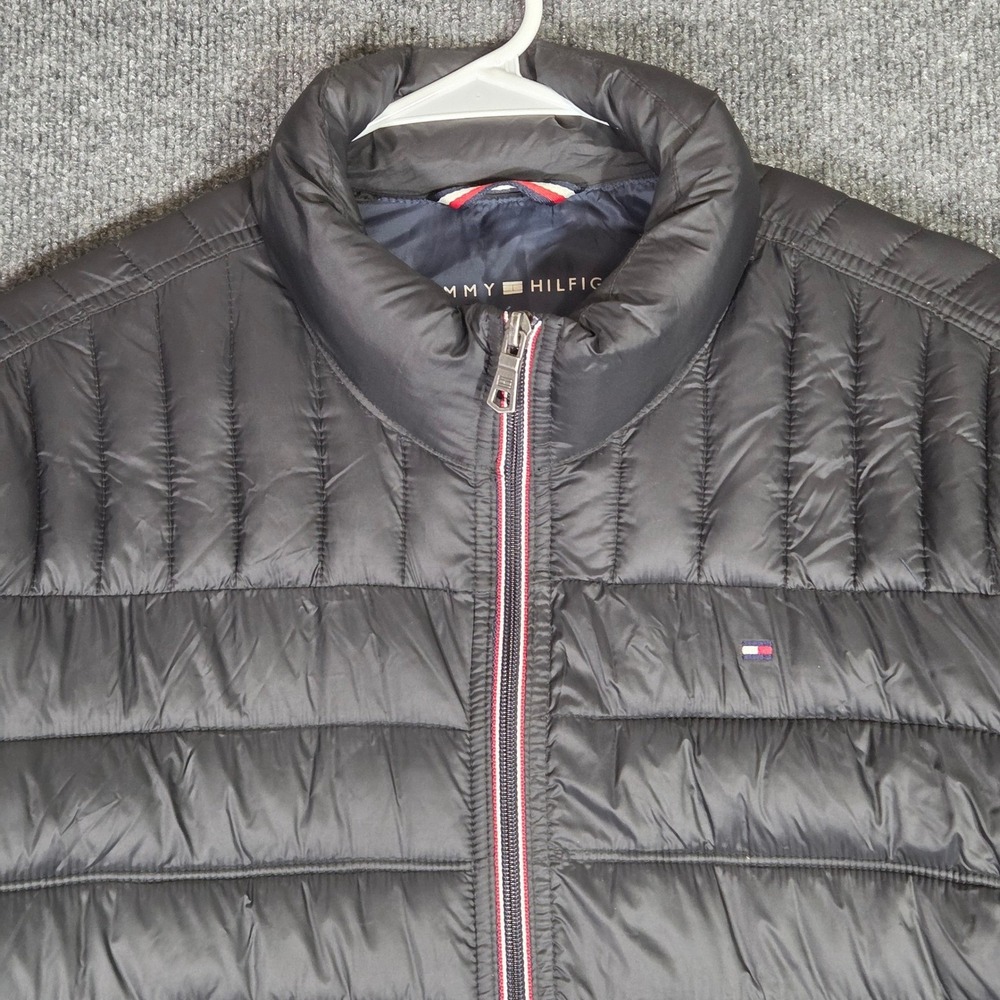 Tommy Hilfiger Mens Packable Puffer Jacket Black Full Zip Lightweight Coat L